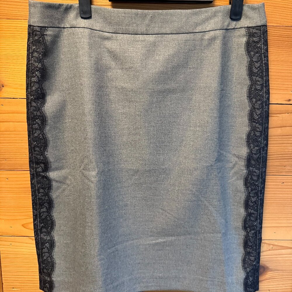 Ann Taylor LOFT Lace Detail Stretch Pencil Skirt Women's Size 10 Gray NWT